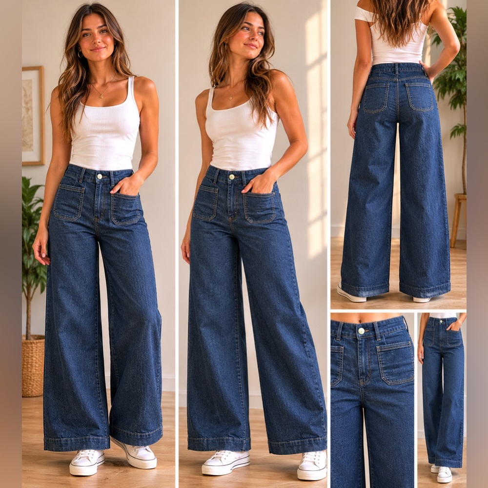 Maeve by Anthropologie Colette High-Rise Wide-Leg Crop Jeans Dark Blue size 29
